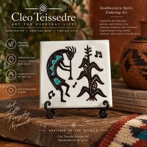 Cleo Teissedre Kokopelli Corn Ceramic Art Tile Coaster Trivet Southwest 4x4
